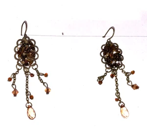 ^VINTAGE GUN METAL BROWN BEAD DANGLEY  EARRINGS    pre-owned - Picture 1 of 2