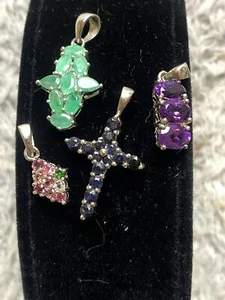 Lot of 4 Pendants Emerald Sapphire Amethyst Citrine Gems Lab Created NEW - Picture 1 of 10