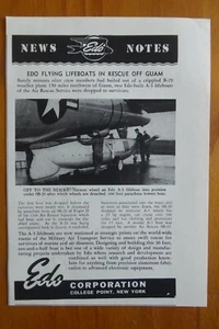 3/1952 PUB EDO USAF A-3 AIRBORNE LIFEBOAT SB-29 GUAM AIR RESCUE ORIGINAL AD - Foto 1 di 1