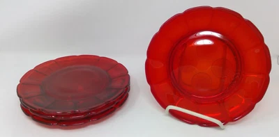 Set of 4 Fostoria RED Coin Glass Plates - Image 1 of 4