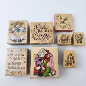 Lote De 8 Estampillas Kraft Vintage Belén Navidad Ángel Madera Goma - Imagen 1 de 12