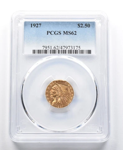 MS62 1927 $2.50 Indian Head Gold Quarter Eagle PCGS *2722 Cover