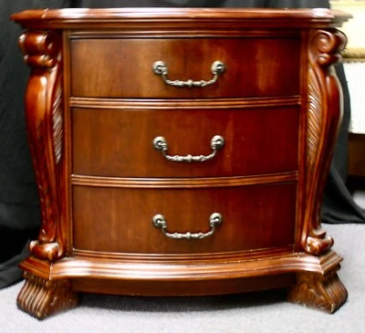 Bedside Nightstand Table Chest. Mahogany. 3 Drawers. Chamfered Corners. Convex - Image 1 of 4