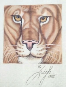 LEIGH needlepoint HP handpaint canvas LION 3510 Coaster face 5.5"x5.5" 18mesh - Picture 1 of 4