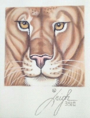 LEIGH needlepoint HP handpaint canvas LION 3510 Coaster face 5.5"x5.5" 18mesh  - Image 1 of 4