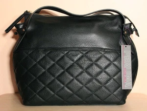 PERLINA Julia gesteppte schwarze Leder große wandelbare Handtasche neu mit Etikett - Bild 1 von 3