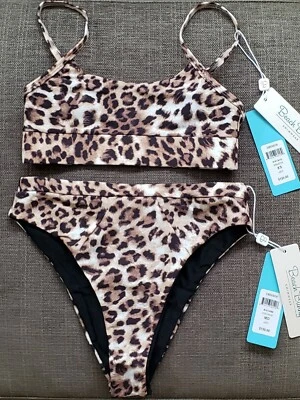 Bralette Beach Bunny Emerson (XS) e parte inferior de cintura alta (XS/S/M), estampado de leopardo Foto 1 de 4