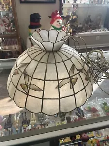 Vintage Capiz Shell Lamp Shade Swag Light Boho Seagulls Birds Hanging Fixture - Picture 1 of 12
