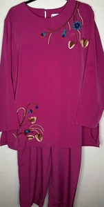 MAGGIE SWEET Set Women’s Sz 1X Embroidered Floral Tunic Top w/ Matching Pant - Picture 1 of 6
