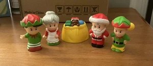 Weihnachten Little People Weihnachtsmann, Frau Claus, Tüte mit Spielzeug und 2 Elfen - Bild 1 von 2