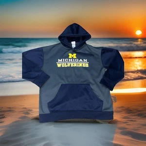 Michigan Wolverines Hoodie Mens Large Gym Blue Spell Out Logo Football Tailgate - Picture 1 of 24