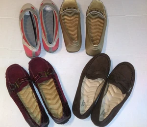 4 Paar Paket Damenschuhe Größe 8 Wildleder-Flats, goldene Halbschuhe gepolsterte Innensohle Slipper " - Bild 1 von 6