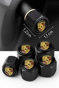 Porsche Tire Valve Stem Caps Black 5pcs Set for 911 Cayenne Macan Cayman Boxster - Picture 1 of 2