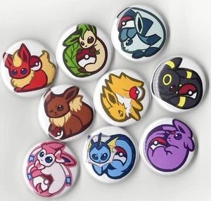 Pokemon Eeveelution Buttons Set - x9 - 1" inch Pin Back Umbreon Eevee Sylveon - Picture 1 of 2