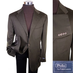 Polo By Ralp Lauren Cashmere Sport Coat Sz 44L Army Green Patch Pockets 3-Button - Picture 1 of 16