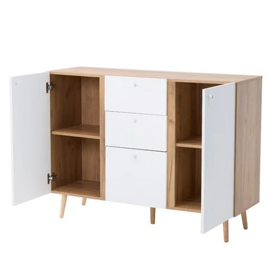 47" Wood Sideboard Buffet Cabinet 3 Drawers 2 Doors Adjustable Shelves White Fro - Image 1 of 4