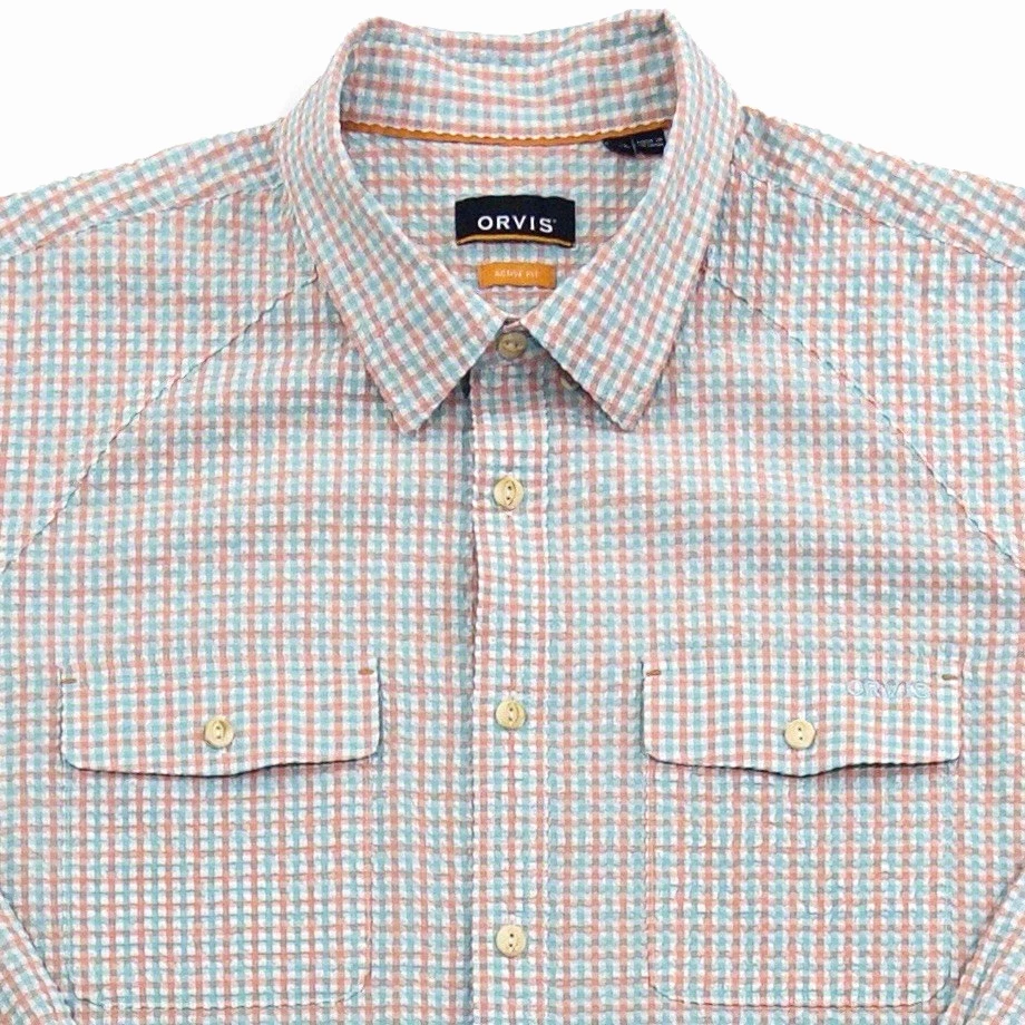 Camisa de hombre Orvis a cuadros con botones manga larga brillante pastel Seersucker XXL Foto 1 de 4