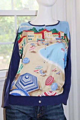 VTG Ralph Lauren Cardigan Green Label Collection Riviera Beach Silk Cotton Navy - Image 1 of 2