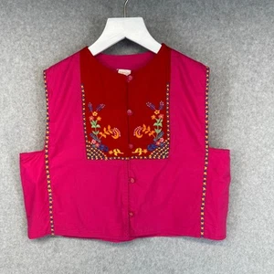 Vintage Oilily Top Girls Size 146 11 Pink Floral Embroidered Button Sleeveless - Picture 1 of 8