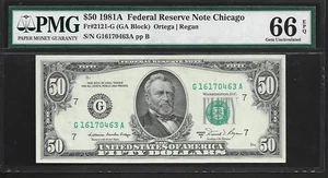 US $50 1981A PMG 66 EPQ UNC Fr #2121-G FRN Chicago Ortega | Regan GA Block - Picture 1 of 4