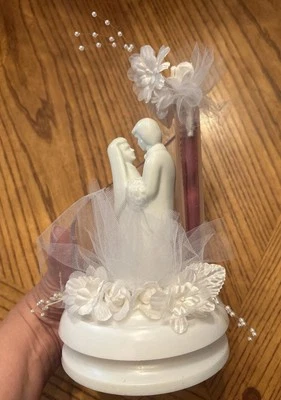 1983 Wilton Bride and Groom 8" Tall Wedding Cake Topper Burgundy 80s - Image 1 of 4