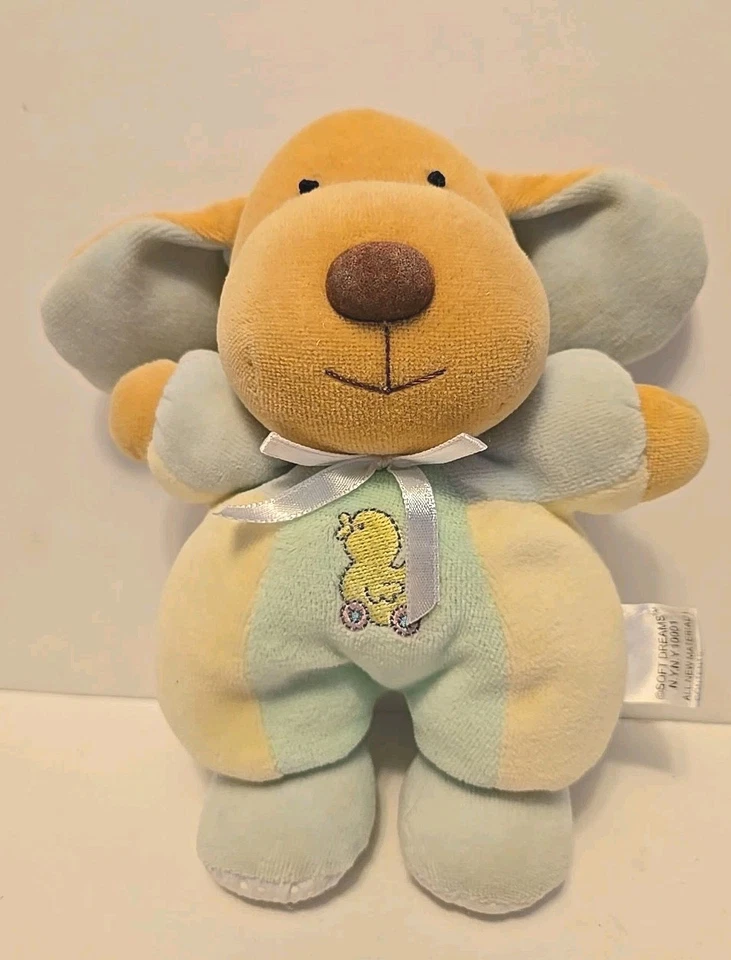 Soft Dreams Terry Cloth Puppy Pastel Plush Colorblock Rattle 9 Inches - Image 1 of 4