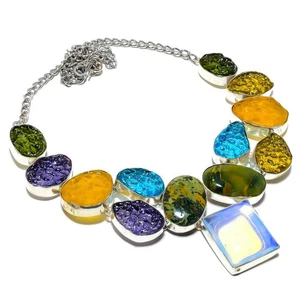 Milky Opal, Multi Gemstone 925 Sterling SilverNecklace 18" T054 - Picture 1 of 6