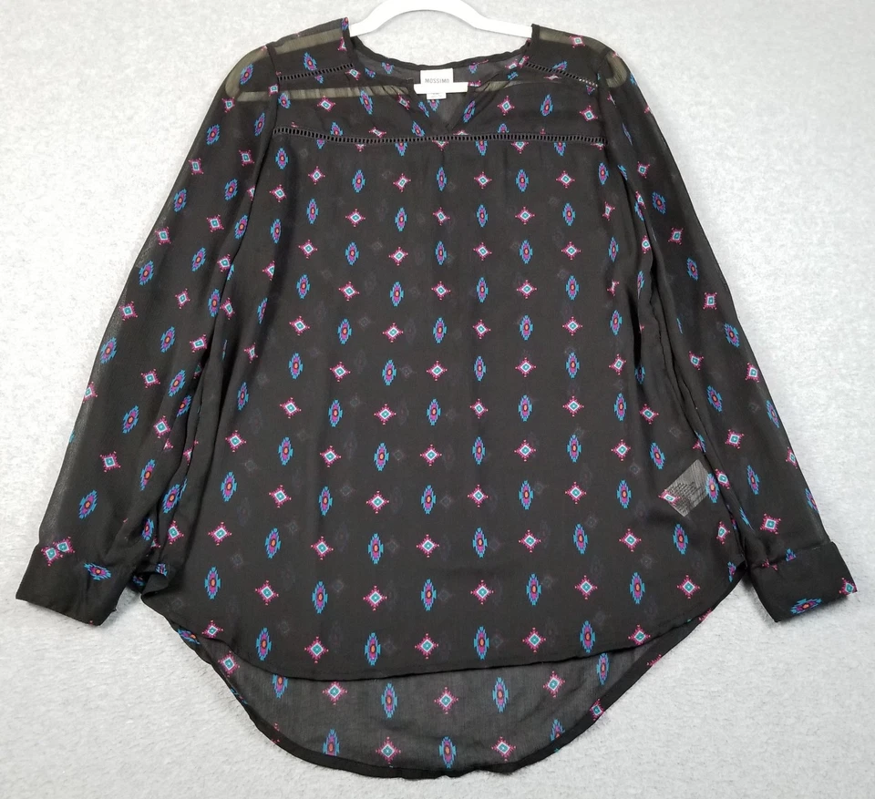 Top para mujer MOSSIMO Supply Co. grande L multicolor damasco manga larga cuello dividido Foto 1 de 4