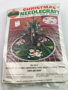 Bucilla 8314 Christmas Needlecraft 45" Jeweled Tree Skirt Santa & Friend NEW - Picture 1 of 5