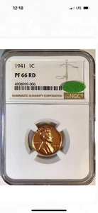 Fire Red CAC 1941 Proof Lincoln Wheat Cent NGC PF66 RD & CAC Mintage 21,100 - Picture 1 of 4