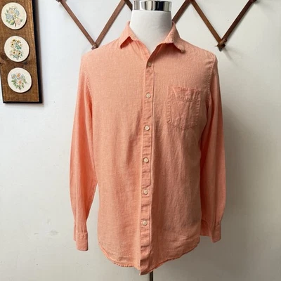 Marc Anthony Linen Blend Button Up Shirt Slim Fit Coral Medium - Image 1 of 4