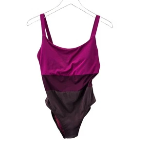 Athleta Swimsuit Womens Small Petite Coastline Colorblock Fuchsia Maroon Mauve - Picture 1 of 6