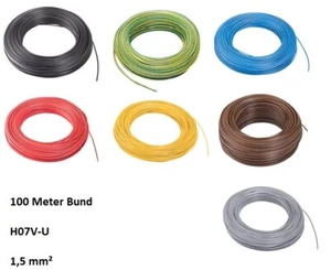 100 Meter Litze Aderleitung H07V-U 1,5 mm² schwarz blau braun grün-gelb starr - Bild 1 von 8