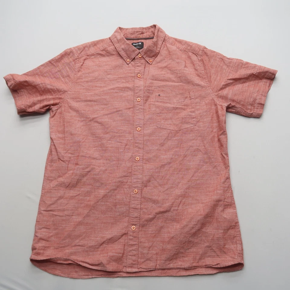 Hurley Mens Short Sleeve Shirt Size Large Pink Classic Fit Plaid Button Down - Image 1 of 4