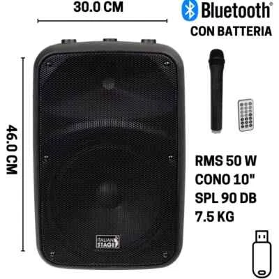 ITALIAN STAGE IS FRX10AW cassa amplificata bluetooth batteria microfono karaoke - Immagine 1 di 4