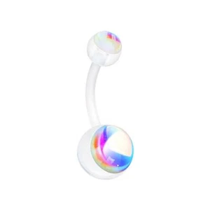 Illuminating Moonstone Bio Flexible Shaft Acrylic Ball Ring Belly Clear Jewelry - Picture 1 of 1