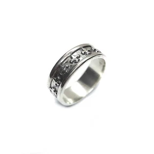 Genuine Sterling Silver Ring 8mm Band Fleur de Lys Solid Hallmarked 925 Handmade - Picture 1 of 5