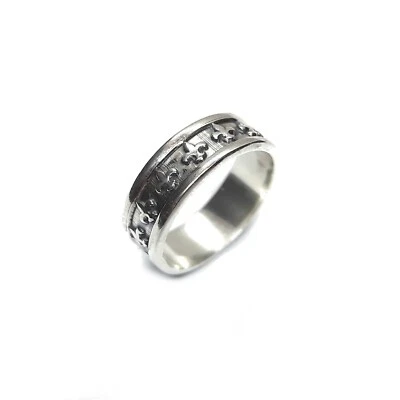 Genuine Sterling Silver Ring 8mm Band Fleur de Lys Solid Hallmarked 925 Handmade - Image 1 of 4