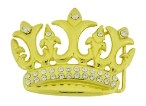 Crown Belt Buckle Royal Gold metal Blinged Out Rhinestones rock rebel men women - Picture 1 of 2