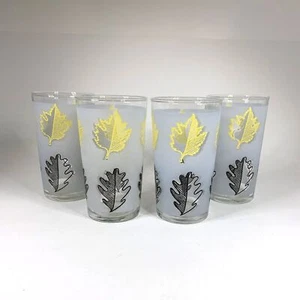 Vintage Libbey Saftgläser schwarz gelb Laub 4er Set Mid Century Frühstück - Bild 1 von 4