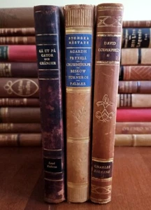 Antique Leather Book Lot of 3 Premium Designer Volumes Decor Swedish Decorative - Imagen 1 de 9