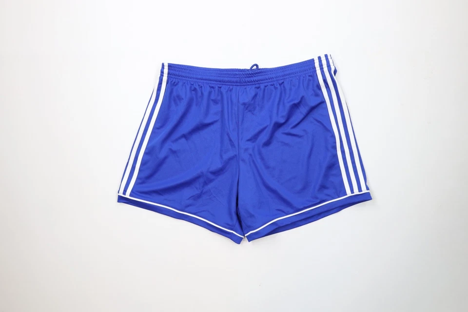 Vintage Adidas Womens XL Spell Out Striped Running Jogging Soccer Shorts Blue - Image 1 of 4