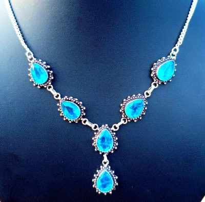 Collar de piedras preciosas de topacio azul Londres plata esterlina hecho a mano joyas de piedras de nacimiento Foto 1 de 4