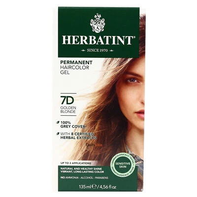 Gel de color de cabello herbal permanente Herbatint 7D rubio dorado 4,56 onzas Foto 1 de 3