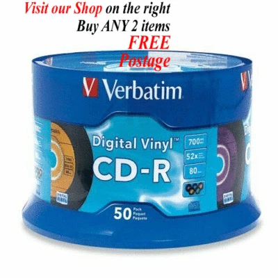 Dig-Vinyl (50) Verbatim CD-R 80min 52X with Digital Vinyl Surface – 50pk Spindle - Image 1 of 4