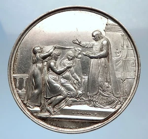 1825 FRANCE Christian PRIEST MARRIES on Antique Silver MARRIAGE MEDAL i71905 - Picture 1 of 2
