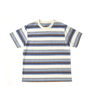 T-shirt manica corta cotone lavorato a maglia americana retrò colorata a righe uomo estiva - Foto 1 di 12
