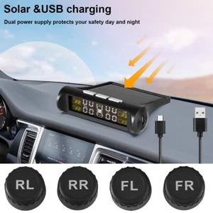 Wireless Solar Car TPMS LCD Tire Pressure Monitoring System W/4 External Sensors - Picture 1 of 11
