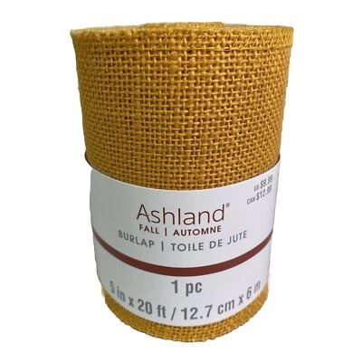 Ashland Fall Burlap Ribbon Roll Spool 5 in x 20 ft  Mustard Yellow Unwired - Image 1 of 4