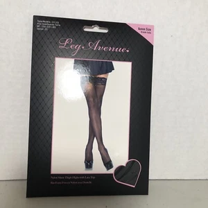 Leg Avenue Queen Size sexy nero nylon trasparente coscia alta con top in pizzo - Foto 1 di 3